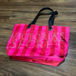 Large Victoria’s Secret pink & red stripe tote